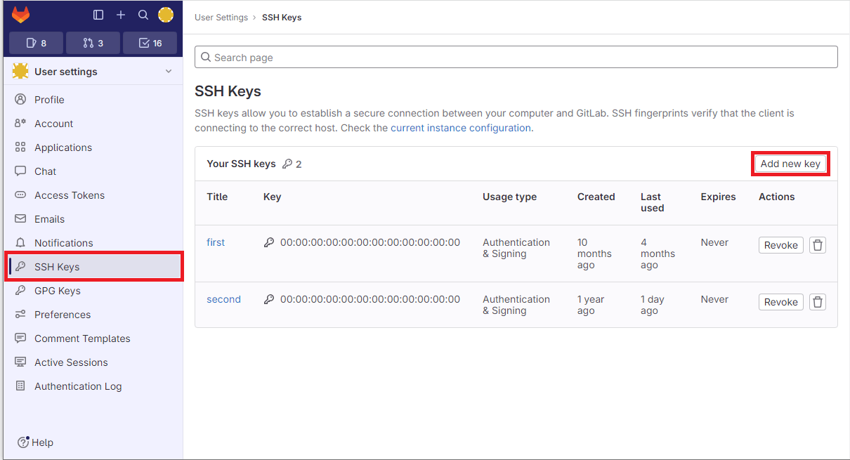 ssh keys en