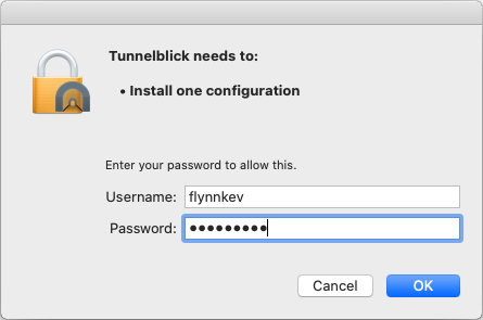 Tunnelblick needs to: Install one configuration