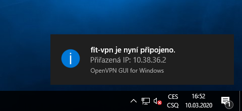 Notifikace o připojení k VPN